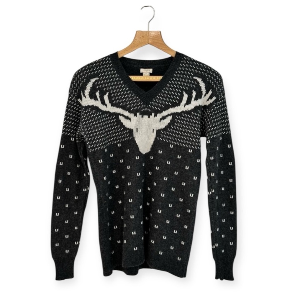 J. Crew Intarsia Reindeer V Neck Sweater